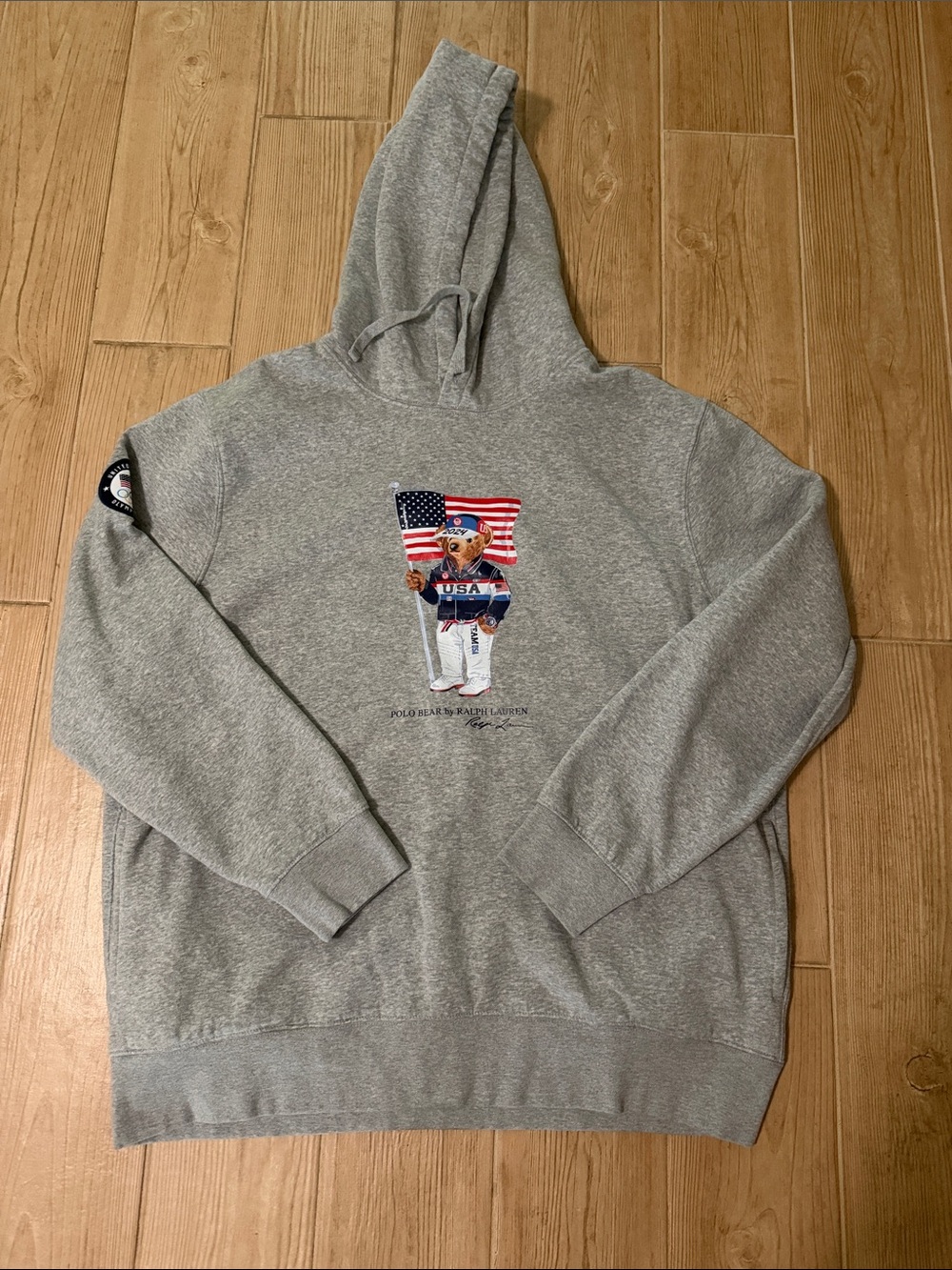 Polo by Ralph Lauren Gray Bear Olympic Team USA Hoodie with USA Flag Graphic